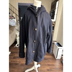 Herman Kay Jacket Size 12 Blue Wool Blend Full Zip Button Hooded Overcoat Tartan